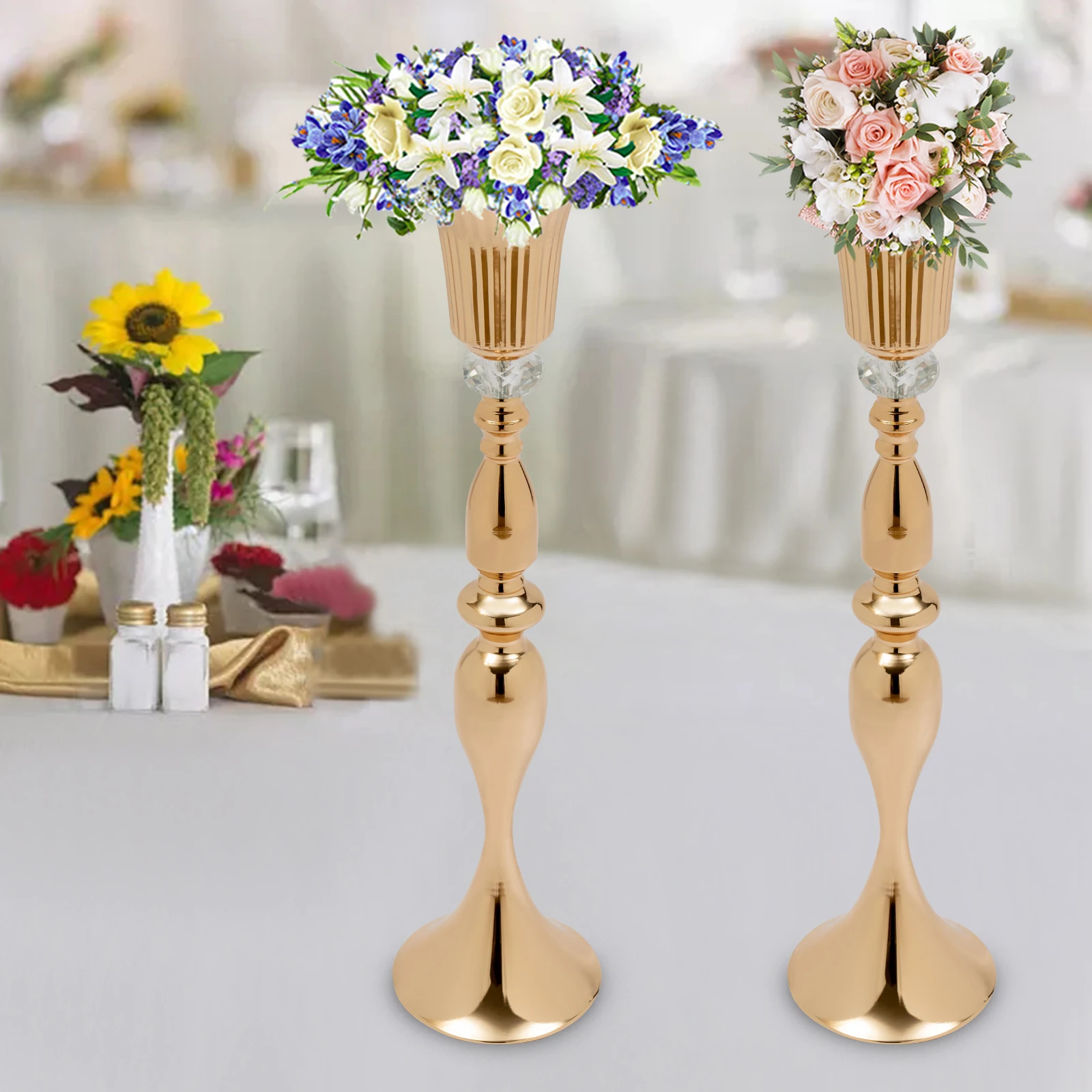 2Pcs Vase Wedding Flower Stand Crystal Bead Centerpieces For Tables Trumpet Vase 29.1in Tall