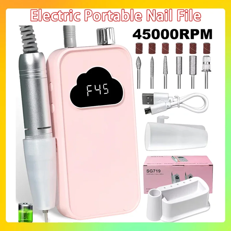 

Electric Portable Nail Sander File for Gel Nails Polishing Salon Tool Profesional 45000RPM Electric Nail Drill Rechargeable