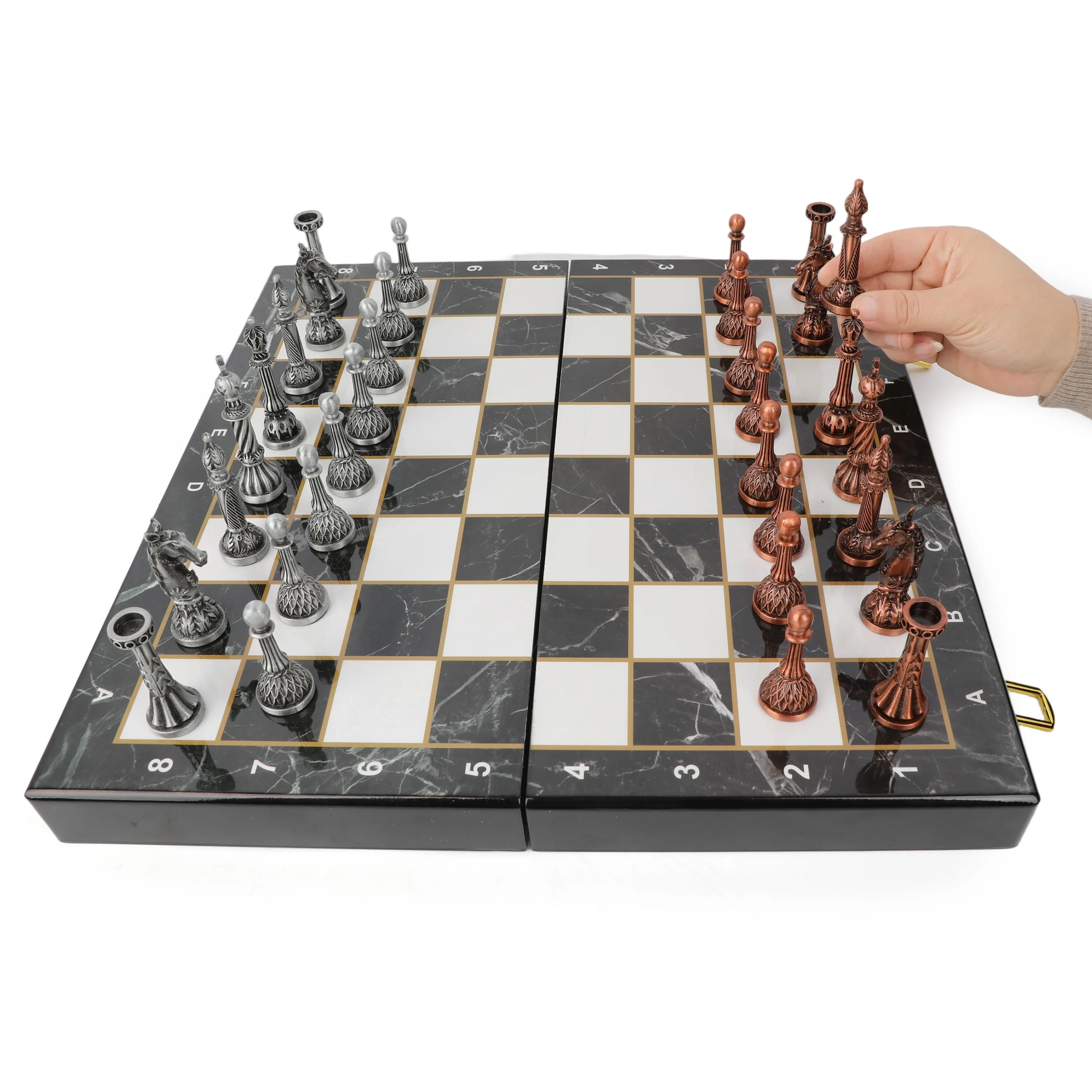 

Portable Chess Set Marbling Folding Board With Metal Chess Pieces Suitable For Beginners And Professional Players