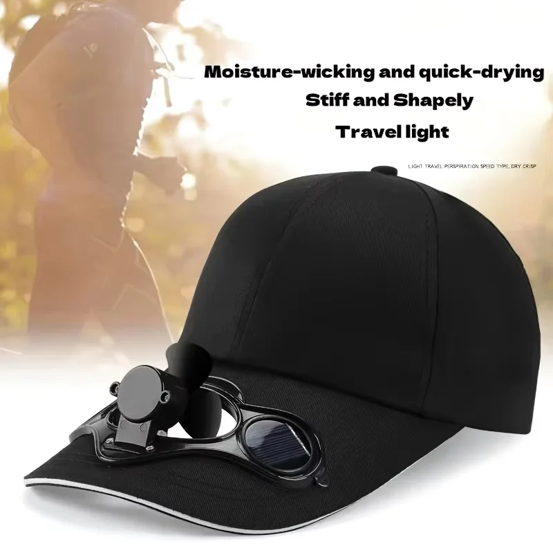 Unisex Solar Cooling Baseball Cap with Built-in Fan, UPF50 UV Protection Adjustable Sun Hat Outdoor Headwear for Garden Fishing