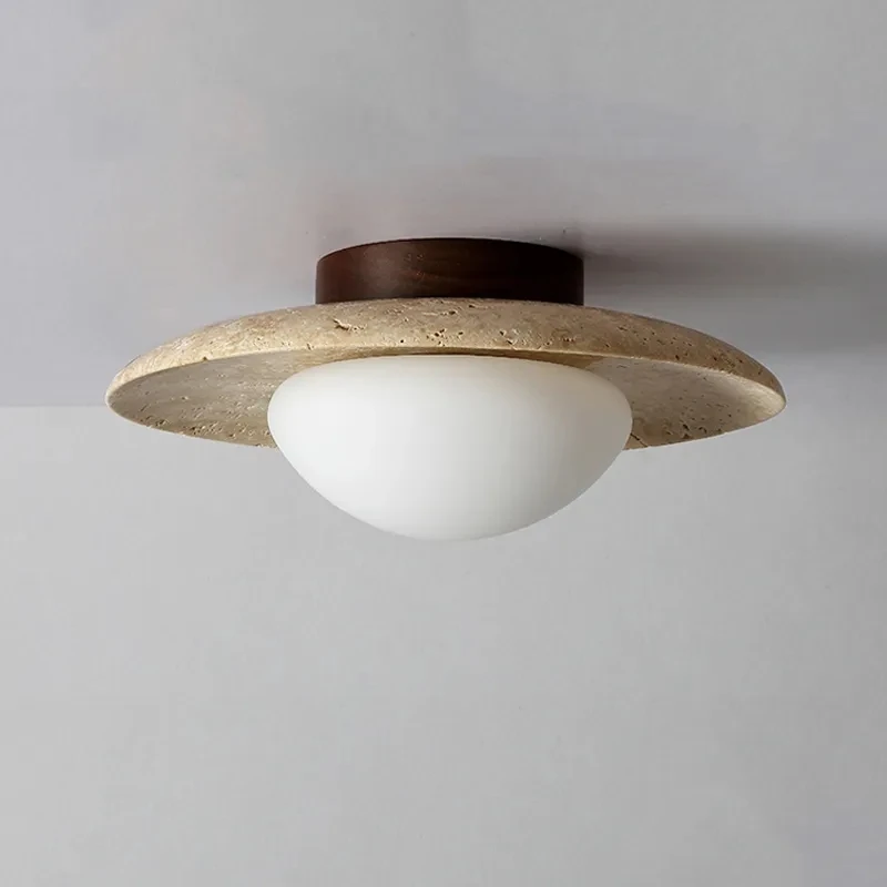 Japão wabi sabi creme pedra natural varanda iluminação moderno novo estilo fresco forma de disco decoração do quarto casa lâmpada do teto