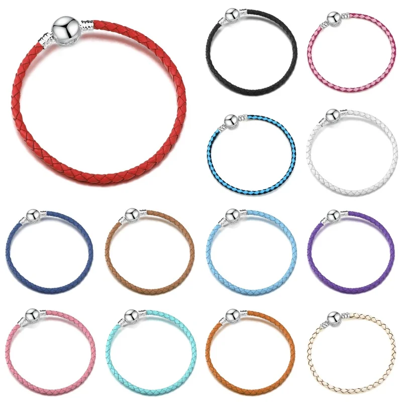 

Round Buckle Single Circle Leather Rope Basic Chain Charms Bracelet Fit Orinigal Pandora Women Diy Jewelry GIfts Mother's Day