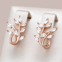 Kinel Luxury 585 Rose Gold Color Crystal Flower English Earrings Women Full Natural Zircon Accessories Vintage Wedding Jewelry