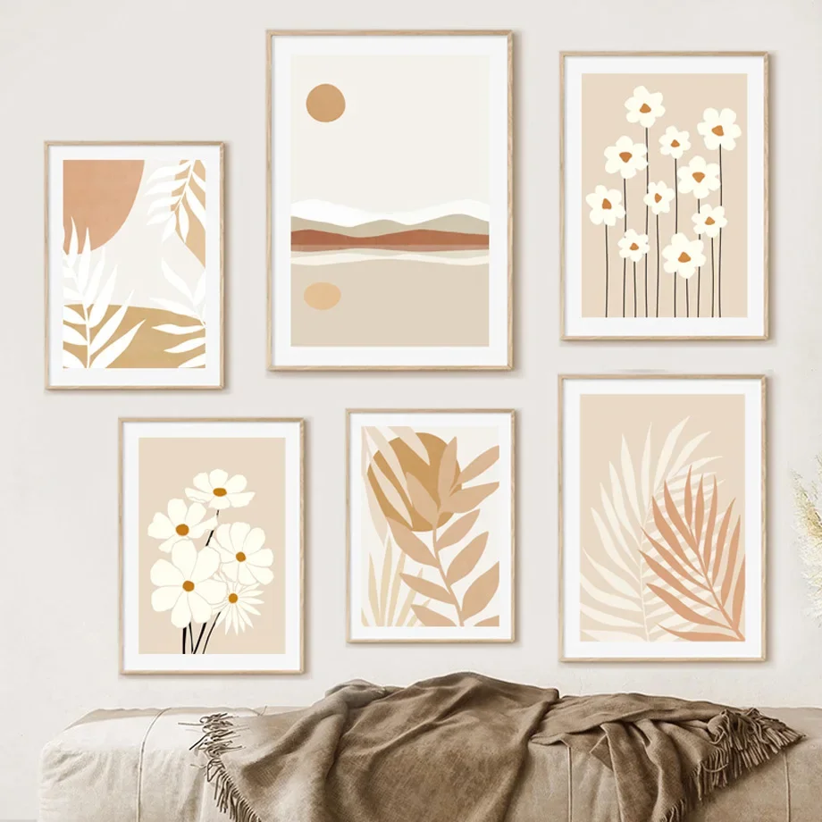 Boho Nature Plants Leaf Sun Palm Flower Daisy Wall Art Canvas Painting Nordic Posters And Prints Pictures For Living Room Decor