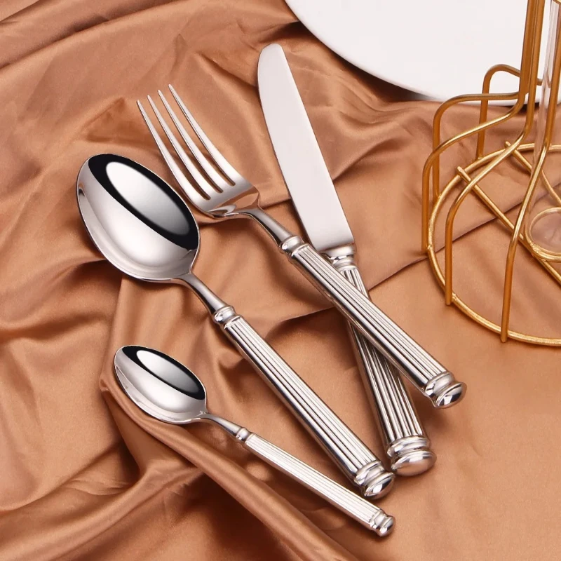 

4pcs 18/10 Stainless Steel Luxury Cutlery Set Sliver Dinnerware Tableware Knife Spoon Fork Flatware Kitchen Dishwasher Safe