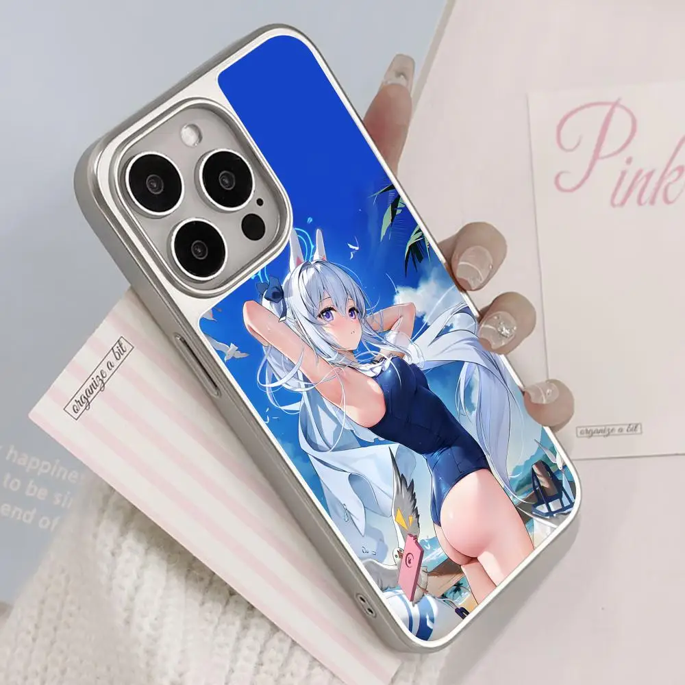 

Blue Archive Miyako Phone Case for iPhone 17 16 15 14 13 12 11 Air Pro Max Plus Electroplated Silver Cover