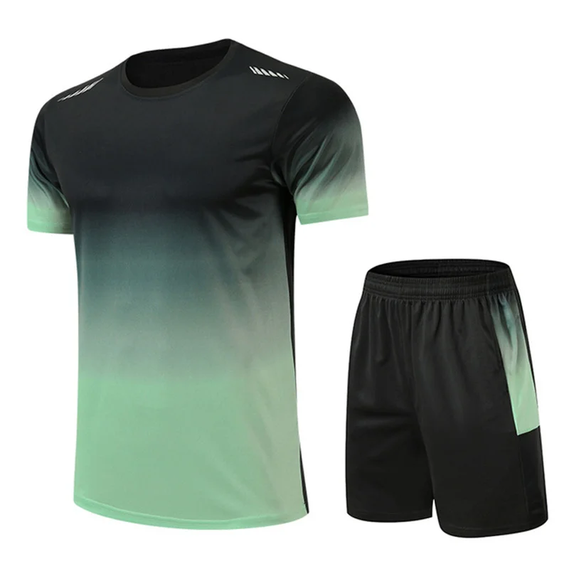 Conjunto de badminton estampado gradiente masculino, camiseta e shorts de corrida ao ar livre, roupa esportiva confortável, roupa respirável, verão, nova