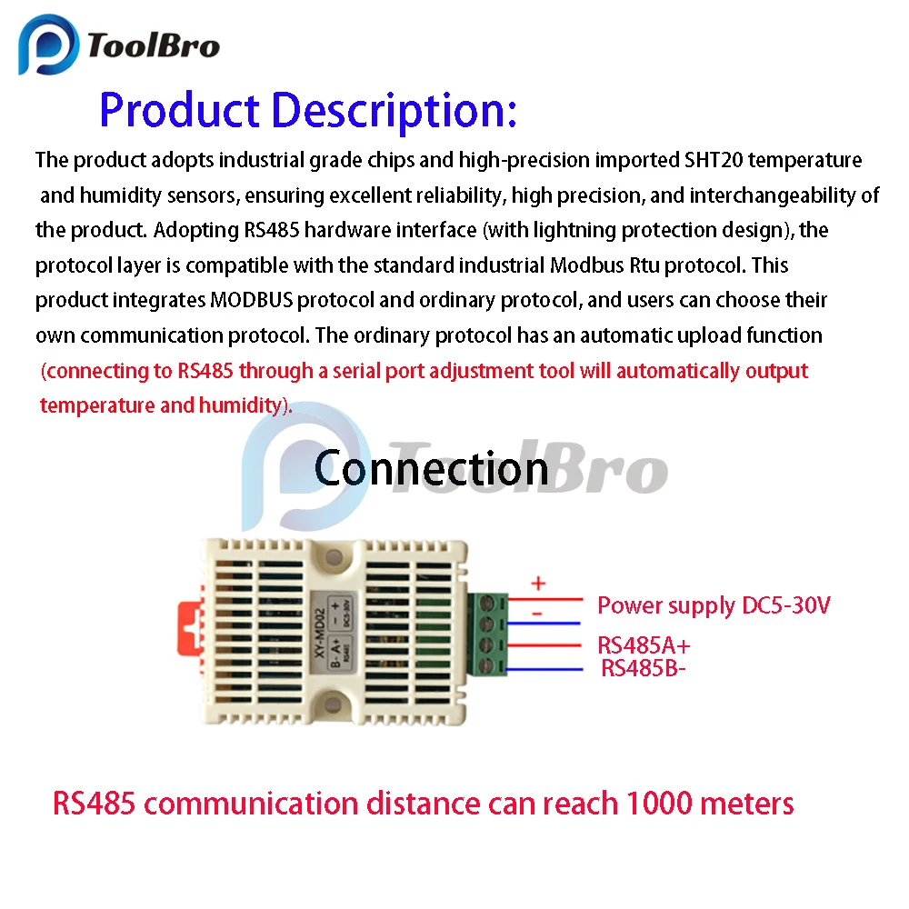 Temperature and Humidity Transmitter Detection Sensor Module Modbus SHT20 Temperature Sensor RS485 Signal Analog