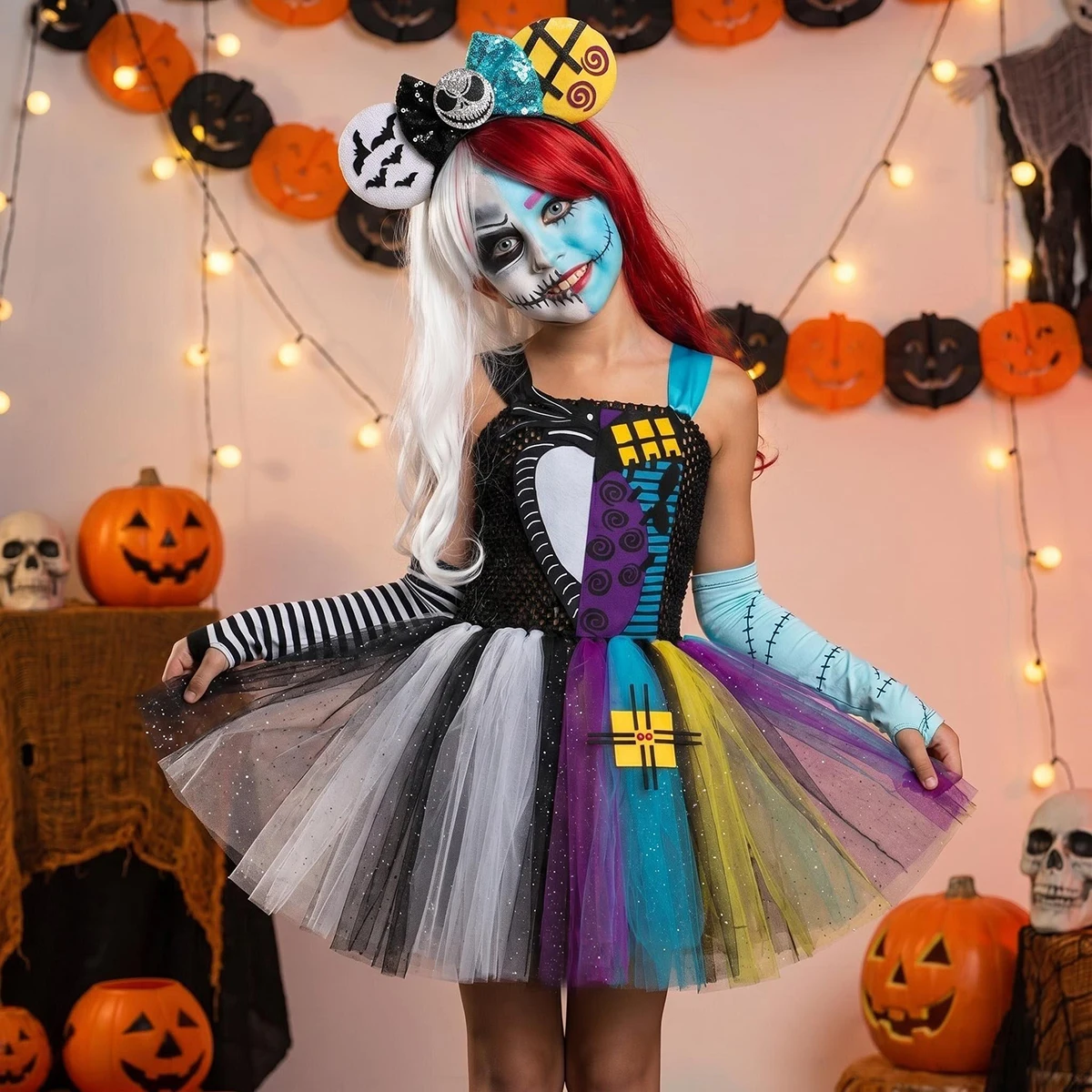 Jack und Sally Bösewicht-Kostüm aus „Nightmare Before Christmas“ - Tutu-Kleid für Kinder, Halloween-Cosplay, Party, Tanzvorstellung, Kombi-Kostüm – Detail 6