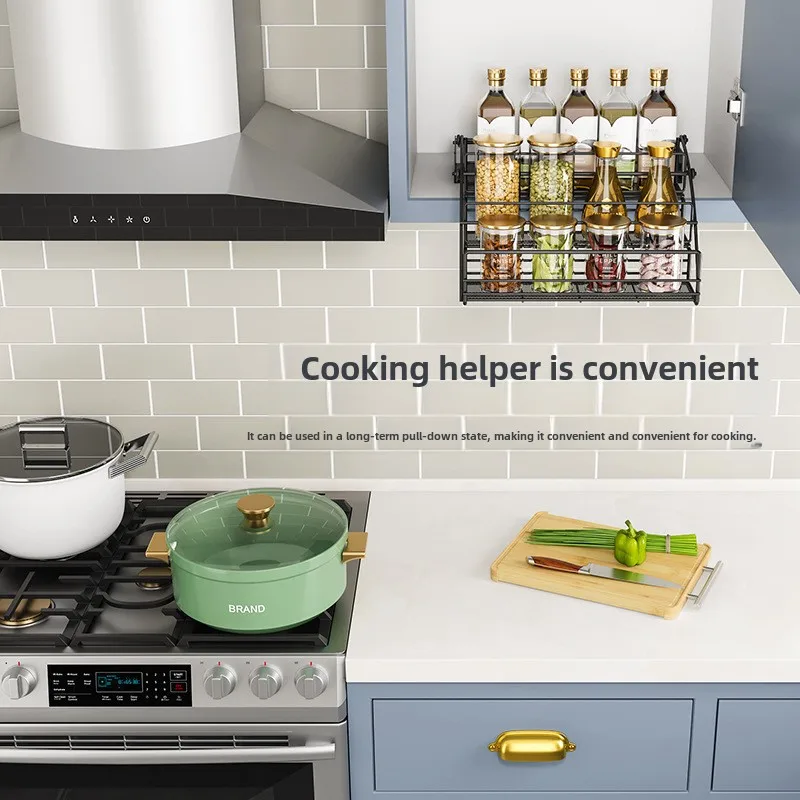 Kitchen hanging cabinet lift basket drop-down rack upper and lower top cabinet seasoning telescopic door type cabinet pull baske