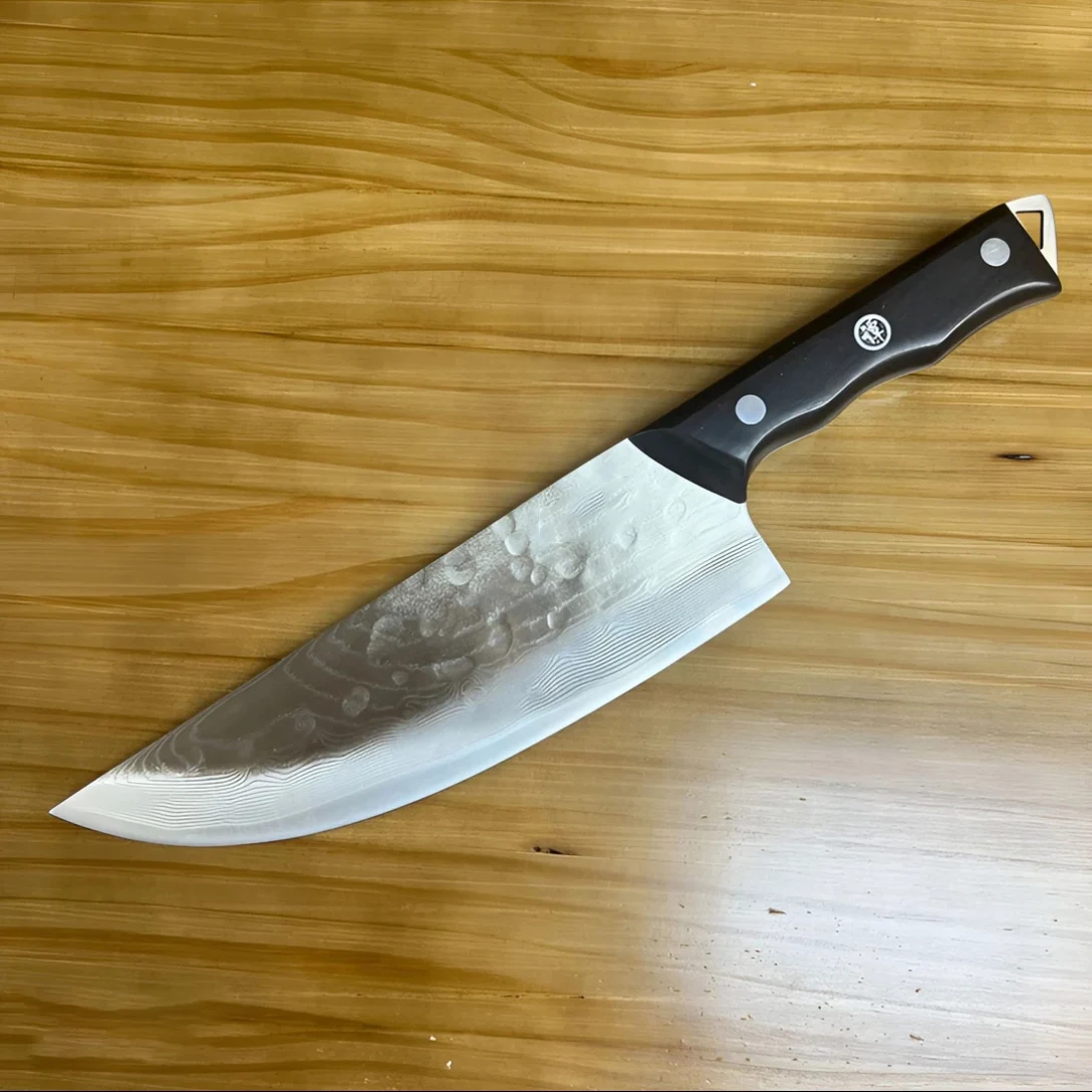 

8 Inch Cleaver Knife Handmade Forged Damascus Steel Blade Ebony Handle Cutting Splitting Meat Slicing Vegetables Kitchen Knife