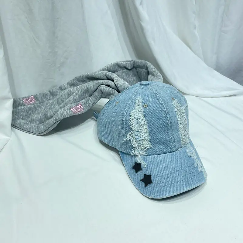 MinJi Haerin OMG Y2K Style Long Rabbit Ear Hat Denim Blue Baseball
