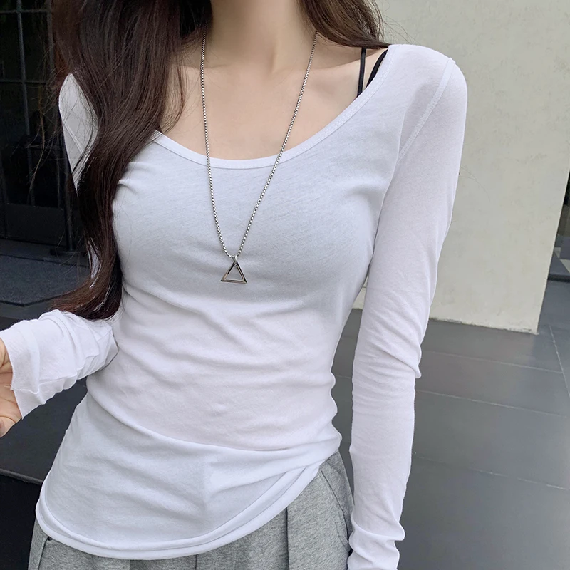 Women Solid Color Simplicity Fashion O-neck Long Sleeve T-shirt Casual Versatile Trend All-match Thin Slim Fit Tops