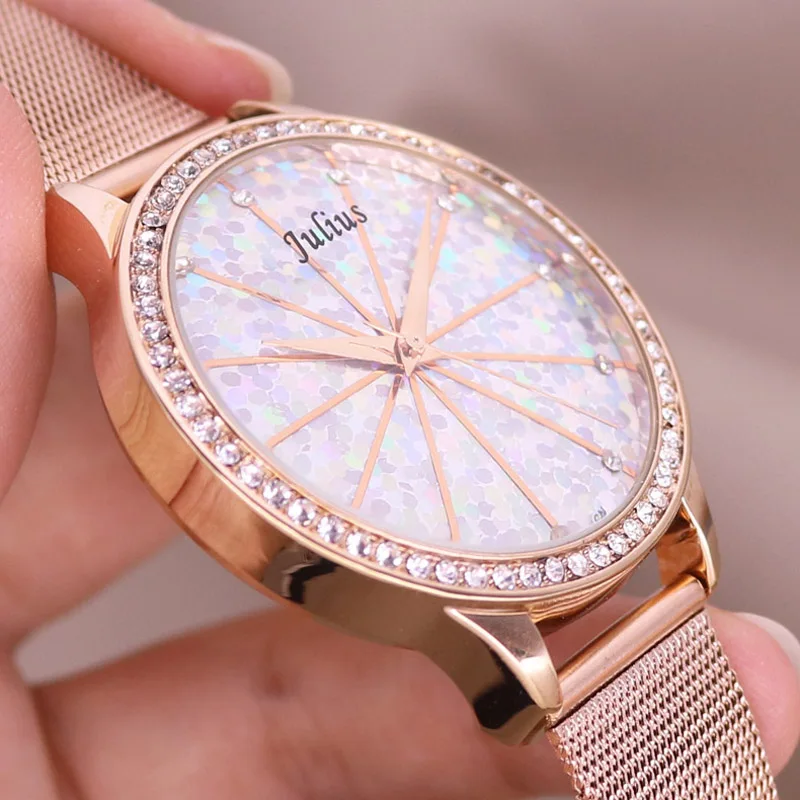 シャイニー グリッター ブリンブリン ジュリアス レディ レディース ウォッチ ファッション アワー ブレスレット 本革 女の子の誕生日プレゼント ボックスなし