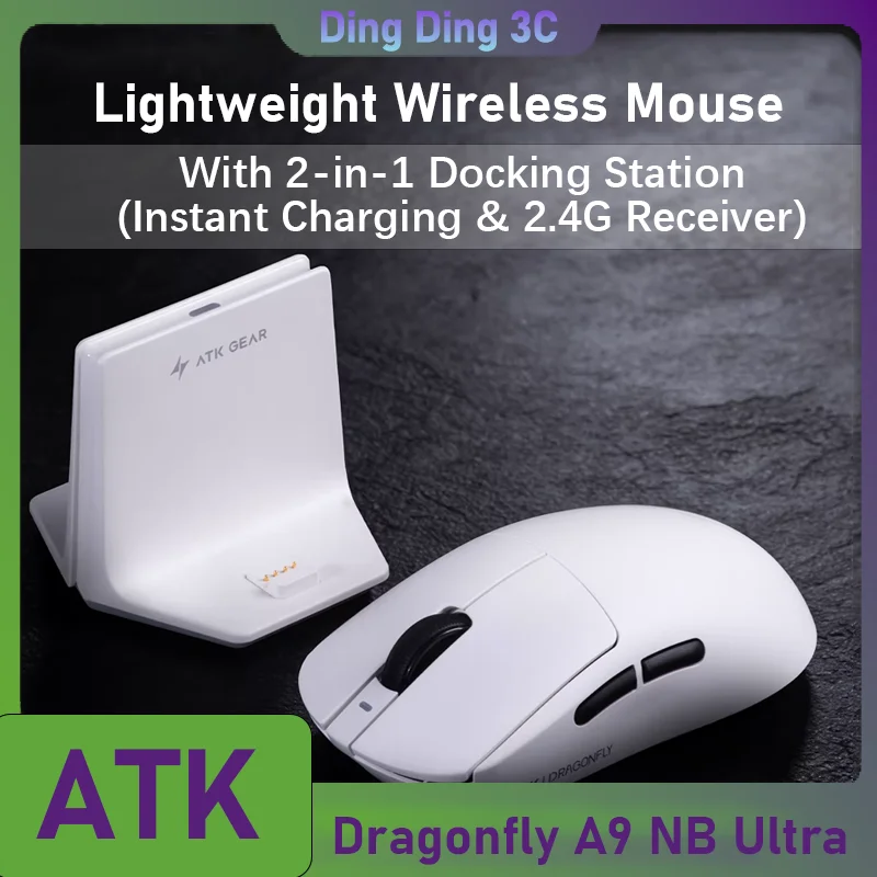 Atk Dragonfly A9 NB Ultra Lightweight PAW3950Ultra Ergonomic Twin 8k Gaming And Esports Wireless Mouse 750IPS 56g 800mAh