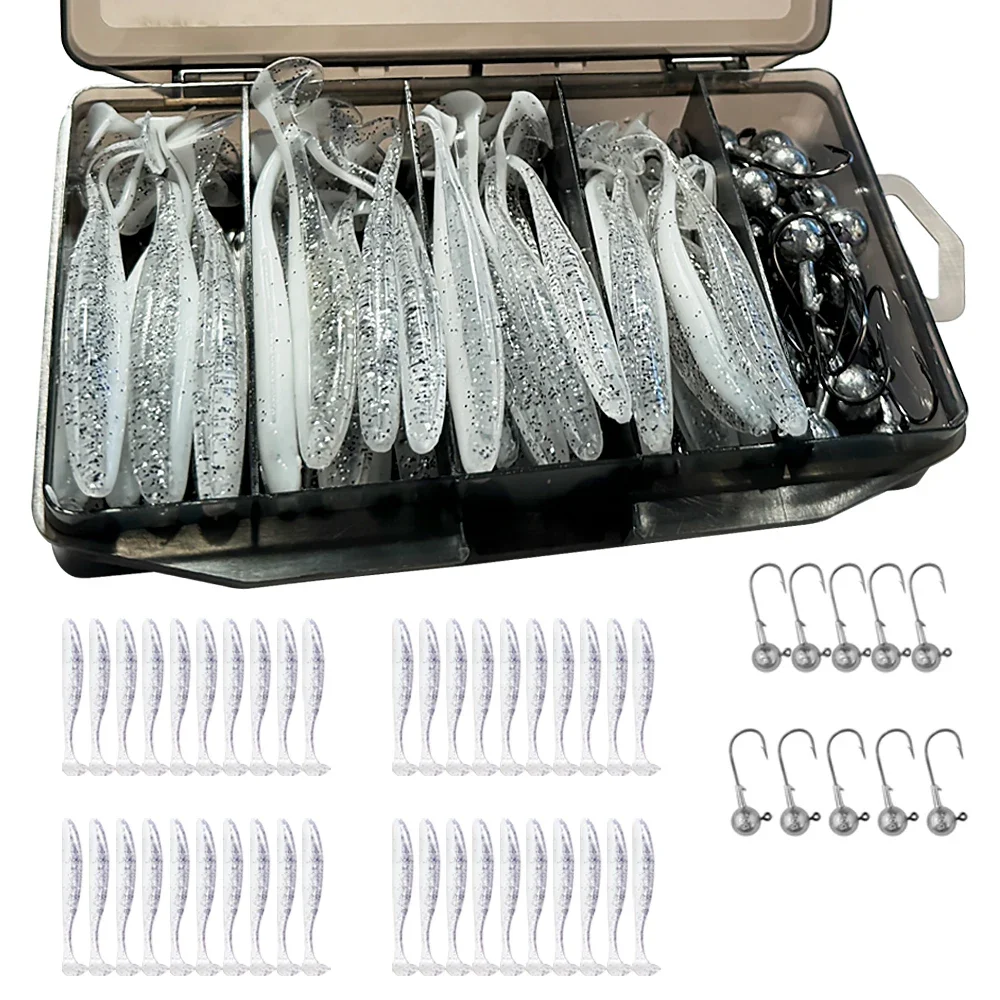 50 Teile/schachtel Metall Jig Köder 5,5 cm 7 cm 10 cm Weicher Köder 3g 5g 7g 10g 14g Jigging Kopf Haken Angelgerät Box Pesca Sinking Köder Kit