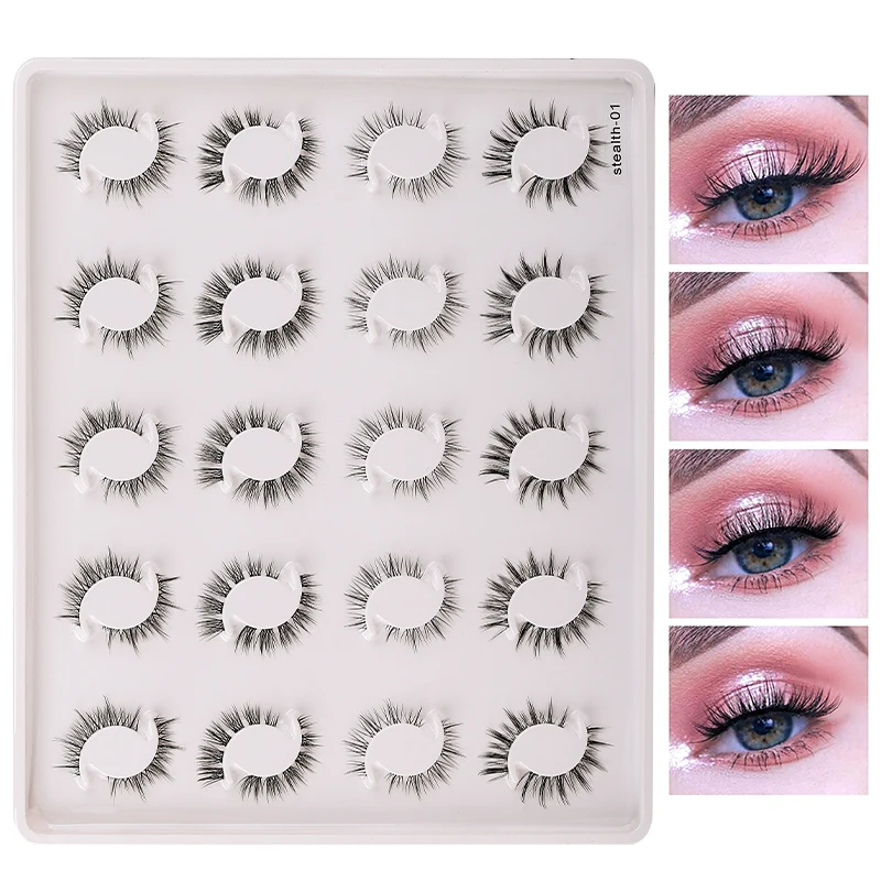 4 Stile mischen 20 Paar Manga Wimpern Cosplay Faux Nerz Wimpern koreanische natürliche kurze volle Streifen Wimpern unsichtbare klare Band gefälschte Wimpern