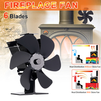 6 Blades Stove Fan Heat Powered Eco Quiet Black Log Wood Burner Fireplace Fan Winter Warmer Home Efficient Heat Distribution