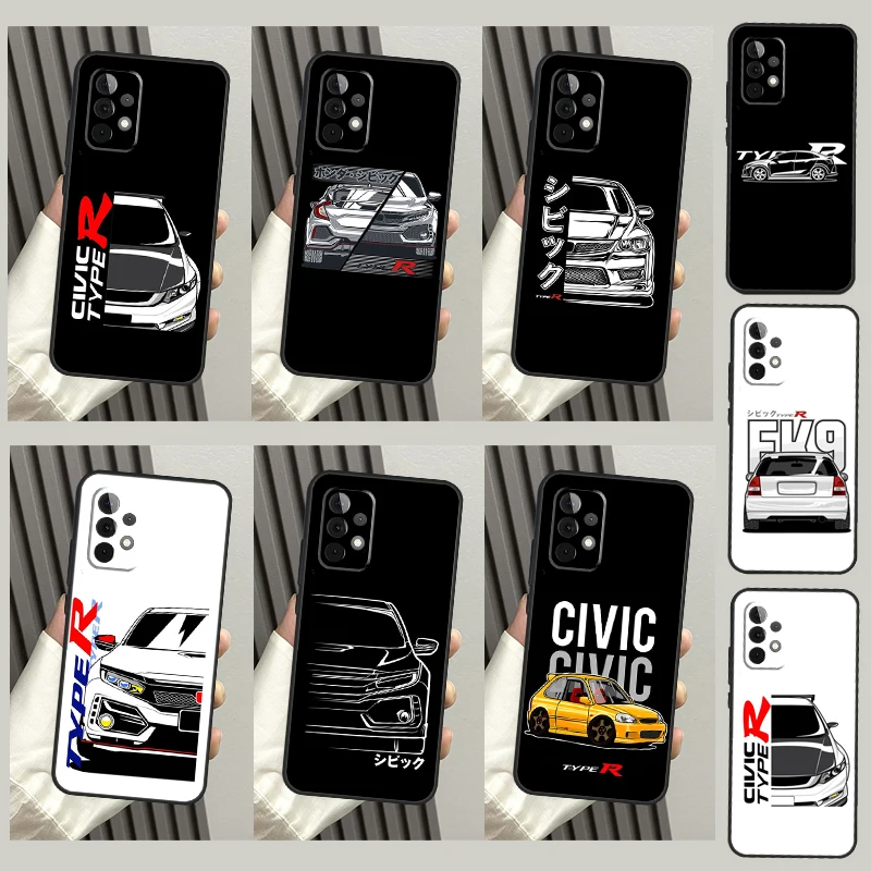 JDM Type R Civic Sport Car Case For Samsung Galaxy A54 A34 A13 A23 A33 A53 A73 A12 A14 A22 A32 A52 A51 A71 A21S Coque