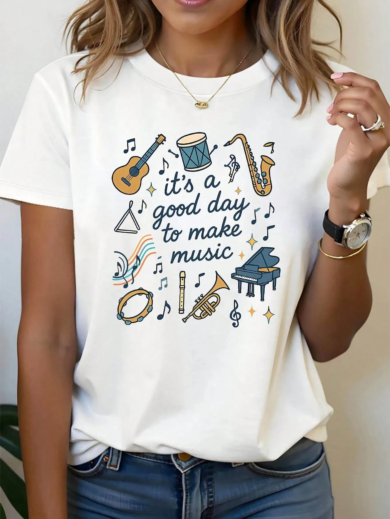 Make Music T Shirt Men Women Musical Instruments Graphic Tee Good Day Music Lover Casual Tops Streetwear Daily Wear Fashion Top