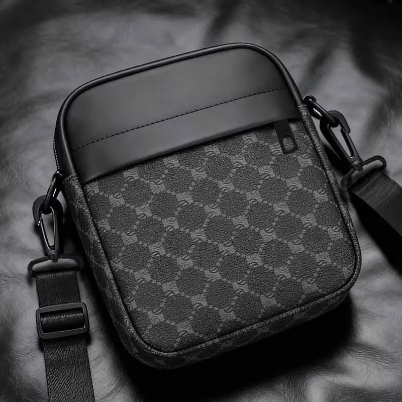 Klassische karierte Umhängetasche für Herren – Luxuriöse PU-Leder-Schultertasche mit verstellbarem Riemen für Business- und Alltagsgebrauch – Detail 5