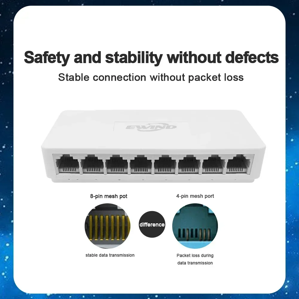 Ethernet Switch 10/100/1000Mbps 8 Ports Desktop Gigabit Network Switch Adapter Fast RJ45 Port Ethernet Switch Auto MDI/MDIX