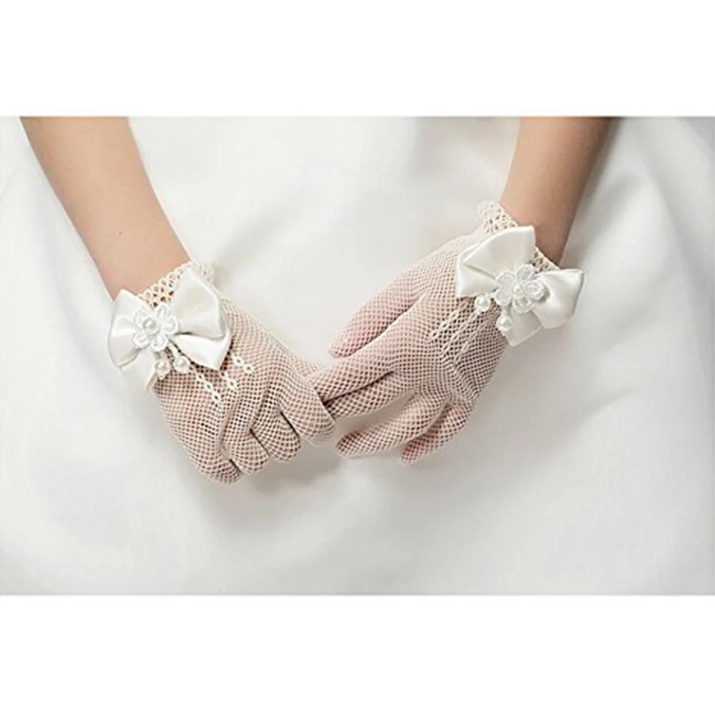 

Flower Girl Lace Gloves Wedding Bridal Short Glove White Floral Wrist Decorations Child Bride Photo Prop