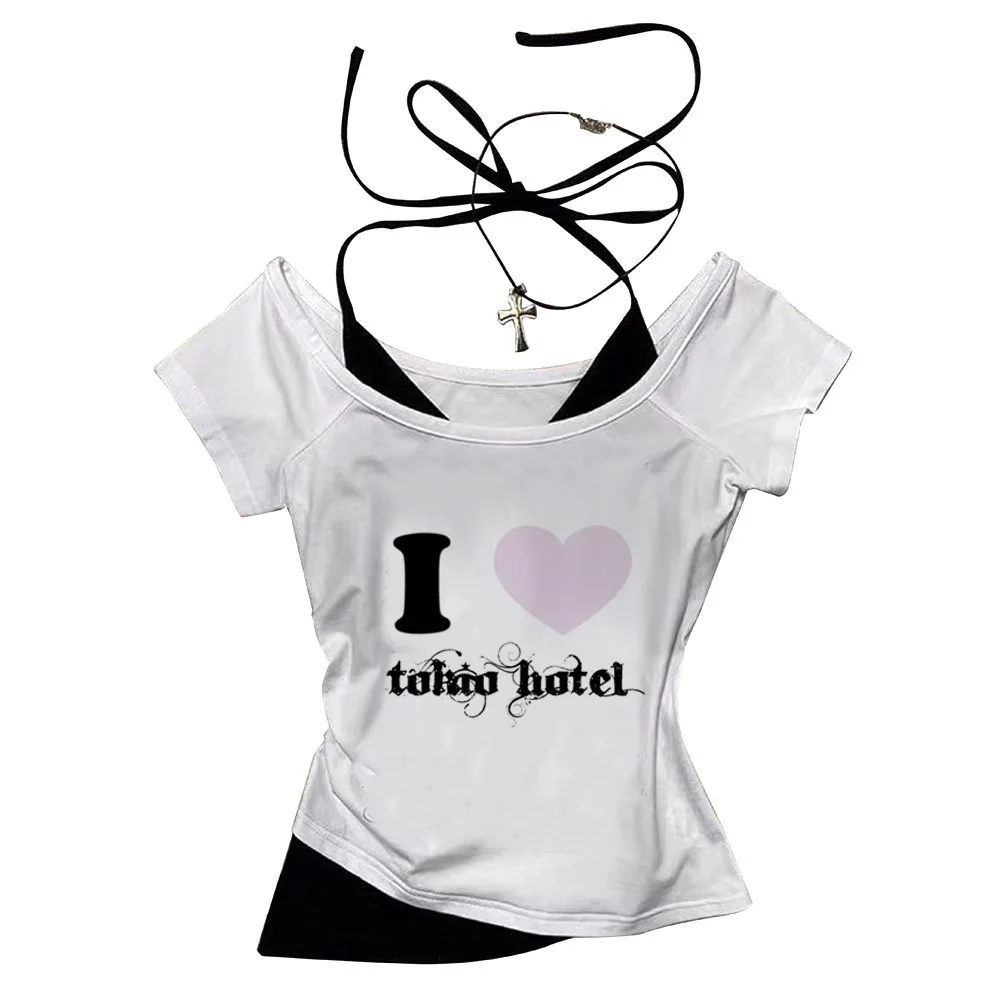 تي شيرت توكيو فندق قصير y2k harajuku gyaru Vintage 2025 للفتيات #1