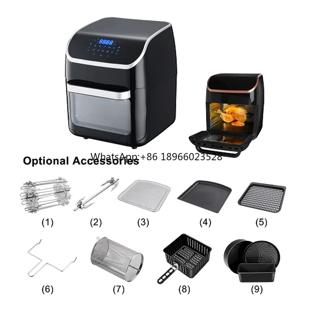 12L Large Digital LED Screen Control Air Fryer Toaster Oven Included Rotisserie Skewers Accessories