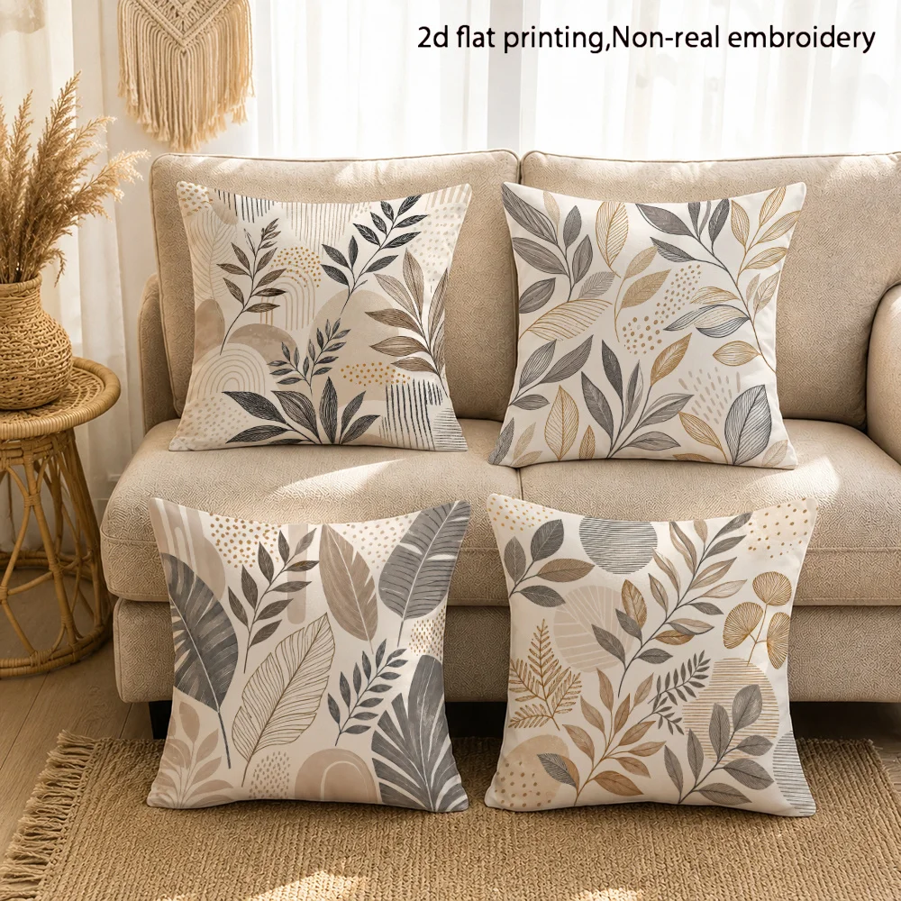 4 Pack Botanical Leaf Print Throw Pillow Covers Set Decorative Boho Cushion Cases for Sofa Home Decor Accent Pillow