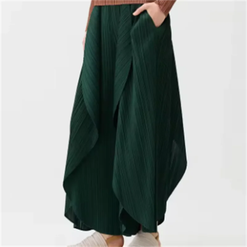 Miyake Pleated High-end Design Fashionable Irregular Solid Color Large Skirt Wide Leg Elastic Casual Pants