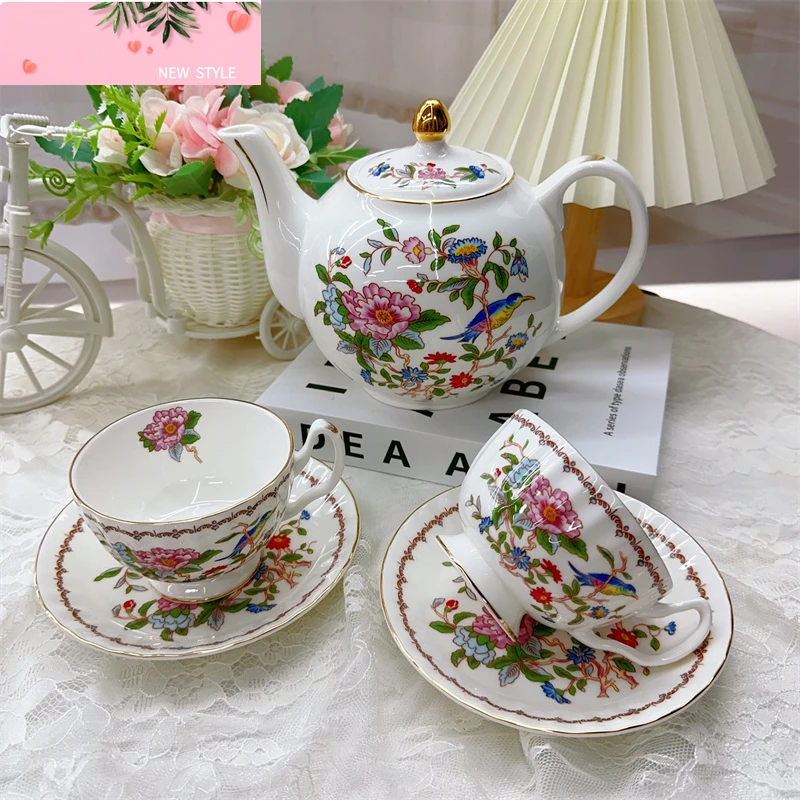 

Костяной фарфор, кофейные чашки и тарелки с блюдцем, послеобеденная чайная чашка, элегантная керамическая кружка в стиле ретро с цветами и птицами, домашняя посуда для питья, подарки