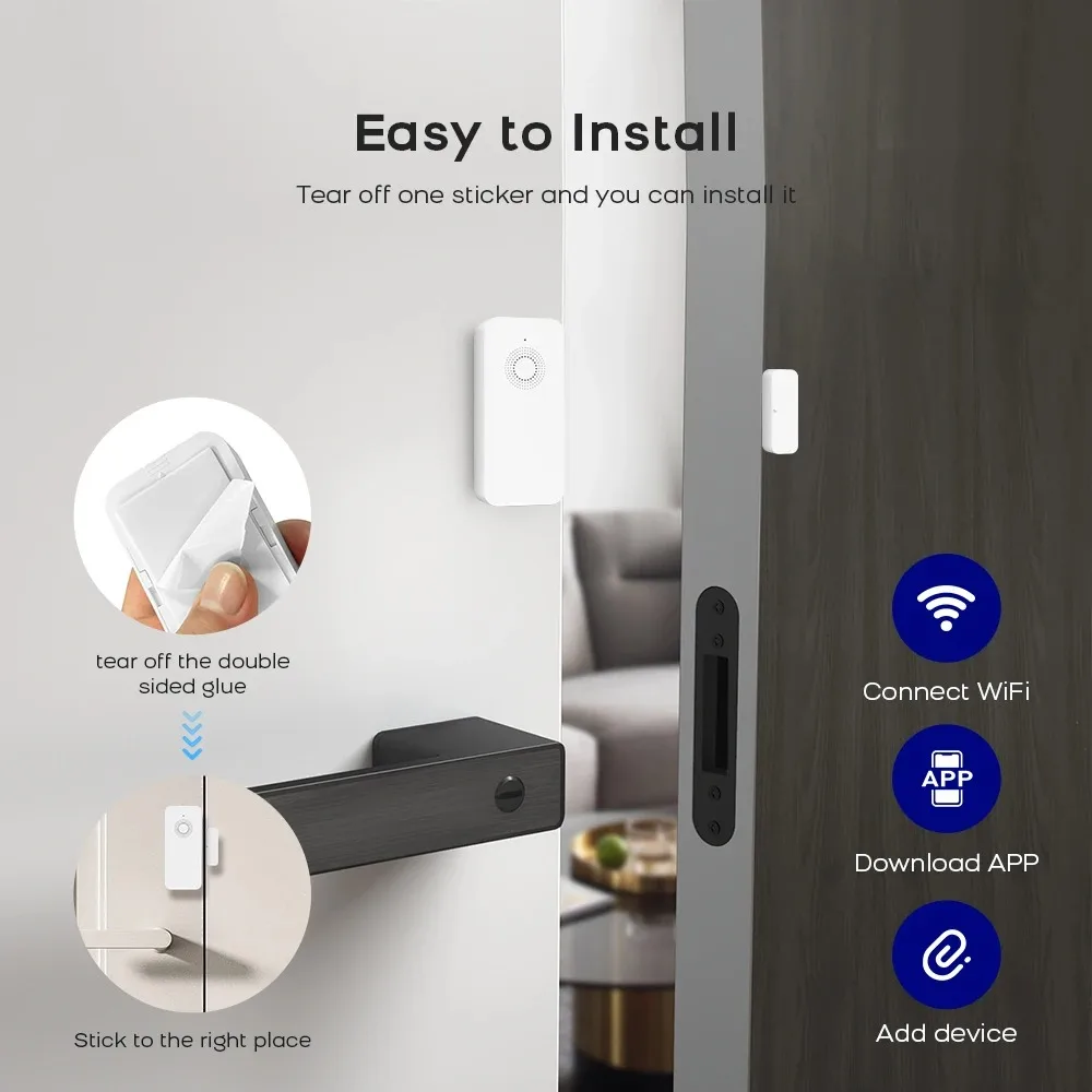 Tuya Smart WiFi Door Sensor Smart Home Open Close Detector Smartlife App Control Notification متوافق مع Alex Google Home
