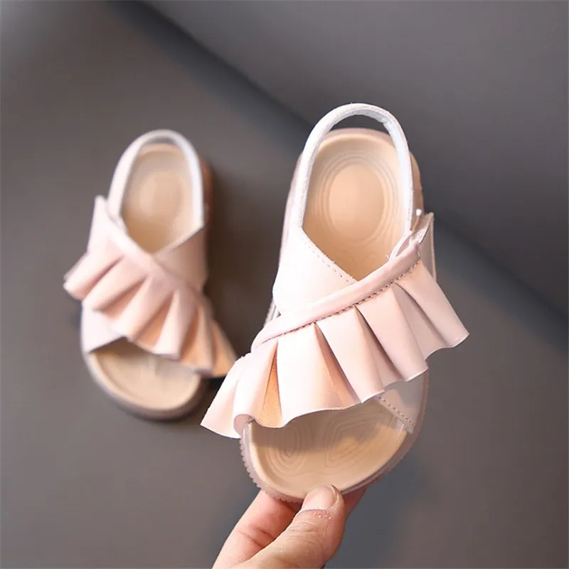 GT-CECD Sandals For Girls Summer Toddler Kids Shoes Leather Cute Ruffles Soft Sole Fashion Baby Children Sandals EU 21-30