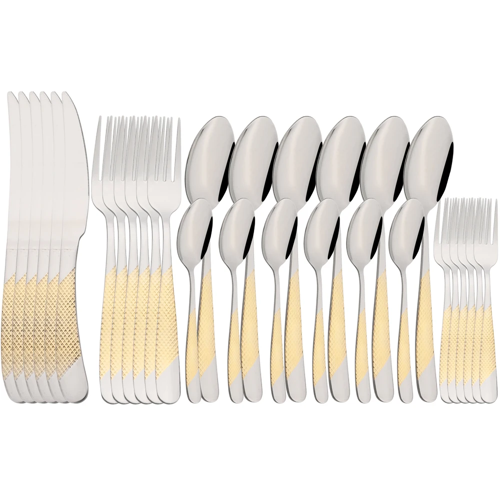 

30Pcs Dinnerware Western Kitchen Tableware Set Stainless Steel Knife Fork Coffee Spoon Silverware Kitchen Complete Cutlery Set