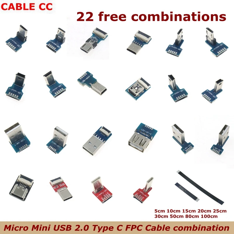 FFC Mini Micro USB Przedłużacz Type-C Kabel taśmowy 90 FPV Slim Flat Soft Flexible FPC Charge FPV Bezszczotkowy ręczny monitor gimbalowy