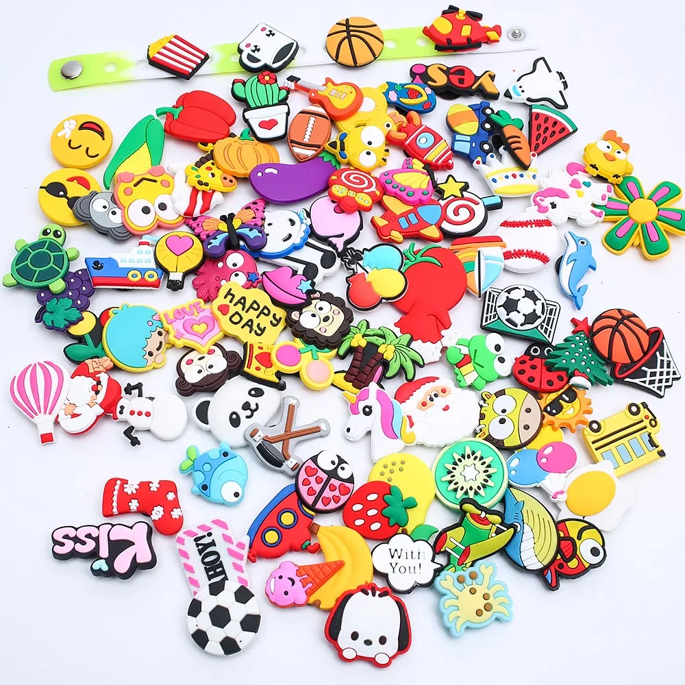 Random Non Repetition 30/50/100Pcs Cartoon Shoe Charms Bubble Slides Sandals PVC Clog Decorations Accessories