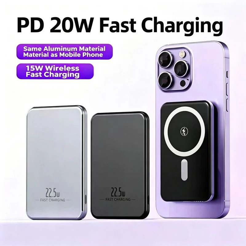 10000mAh Magnetic Wireless Power Bank PD22.5W Ultra Thin Portable Super Fast Charging for IPhone Xiaomi Samsung for Magsafe