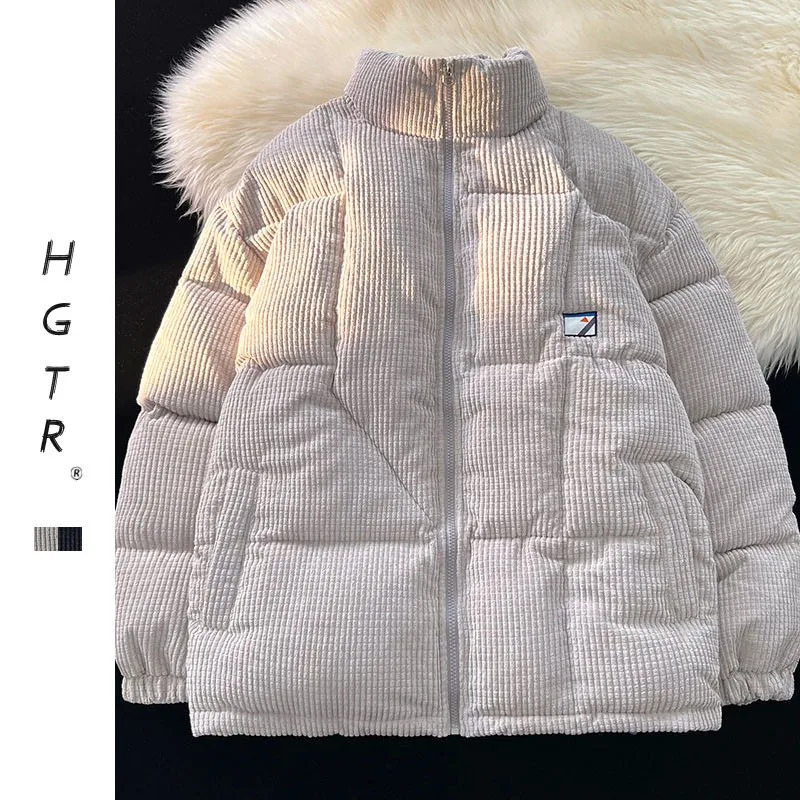 Casual Women Winter Corduroy Warm Padded Coat Oversize Thick Lining Cotton Jacket Stand Collar Loose Outerwear