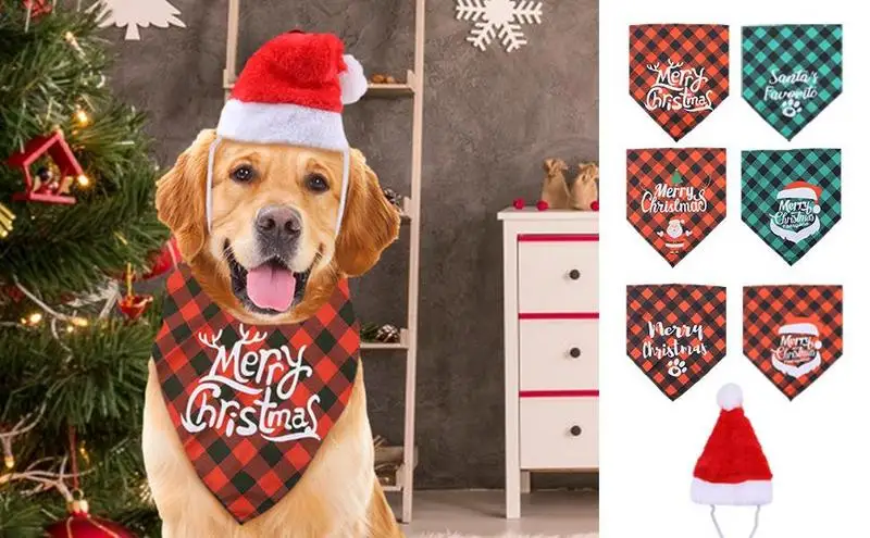 Pet Santa Hat Washable Cat Scarf Merry Christmas Funny Costume Set Xmas Headpiece Adjustable Puppy kitten Caps Party Supplies 