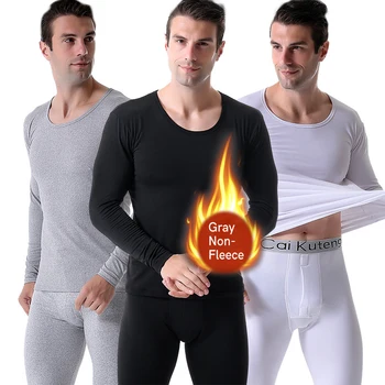 Roupa íntima térmica premium masculina, ultra macia, longa, forrada de lã, camada de base quente, conjunto de top e calças térmicas masculinas de 2