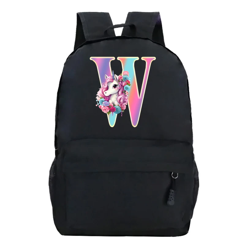 

Colorful Unicorn Printed Backpacks for School Teenagers Girls Boys Cartoon Bookbag Cute Unicorn Alphabet Rucksack Women Backpack