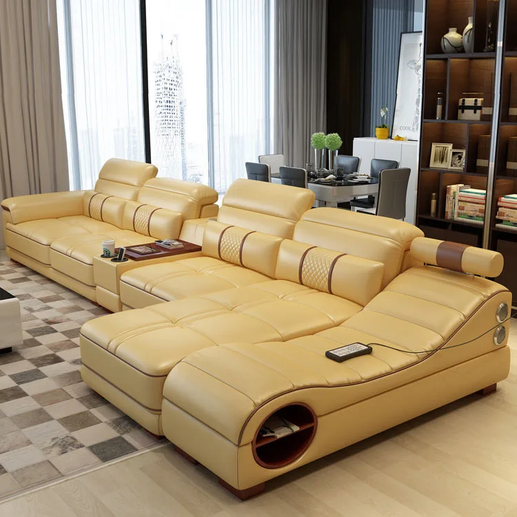 Intelligent massage leather sofa modern simple living room size complete furniture multi-functional leather sofa