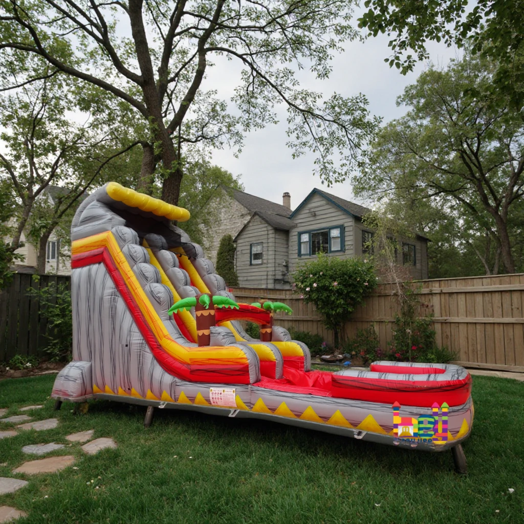 18ft tall red and yellow water slide with bridge wet or dry used