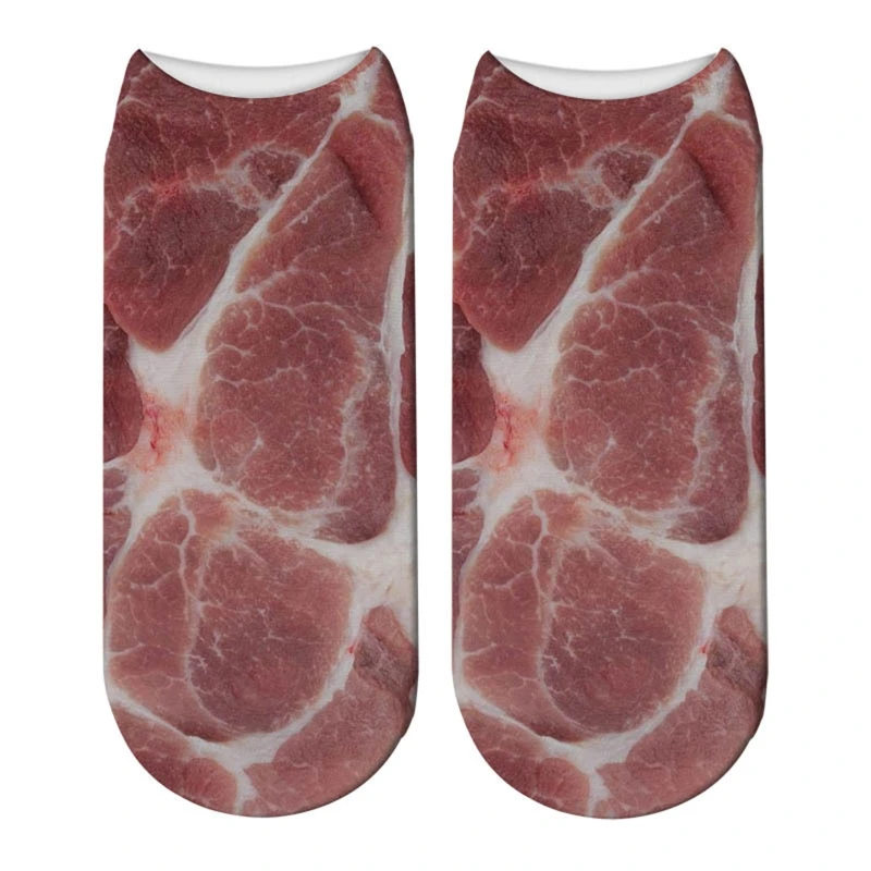 E15E 3D Digital Printing Socks 1 Pair Beef Pork Short Sock Funny Simulation Socks Unisex for Men Women Teens Halloween