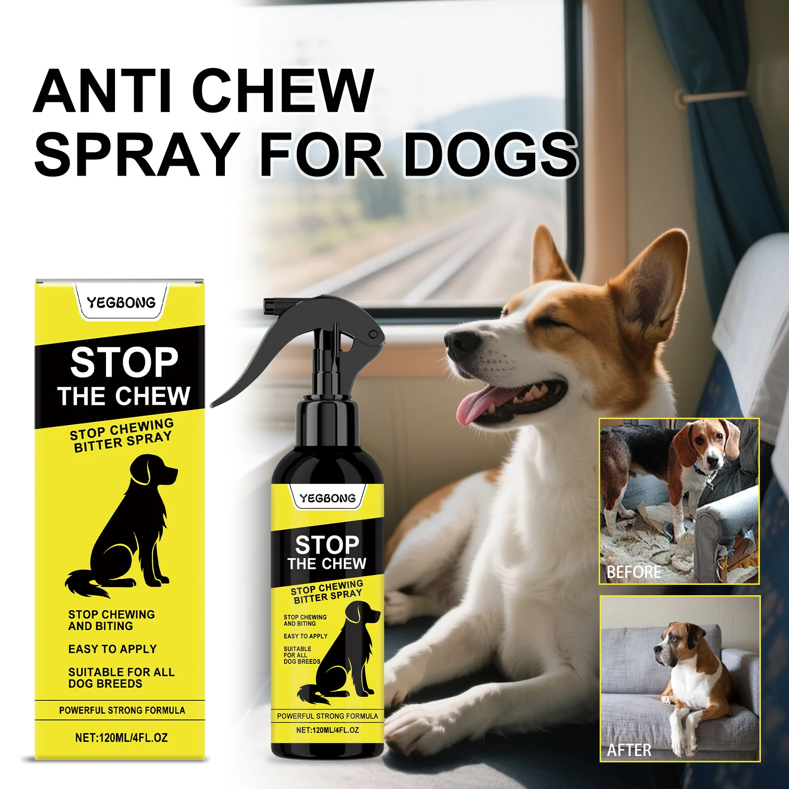 Spray anti-mastication pour chiens, 120ml, aide à l'entraînement pour discours, mordre, grattage, dissuasion sûre pour les fils de meubles et les effets personnels