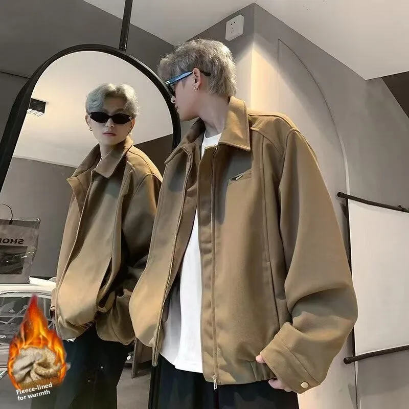 

Мужская повседневная куртка с американским воротником больших размеров, осенняя верхняя одежда цвета хаки, подходит для подставки, модная городская полиэфирная ткань