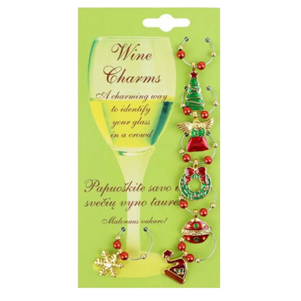 

6pcs Wine Glass Charms Set Elegant Drink Markers Christmas Style Party Holiday Gifts Glass Accessories Bar Tools Ring Hoops