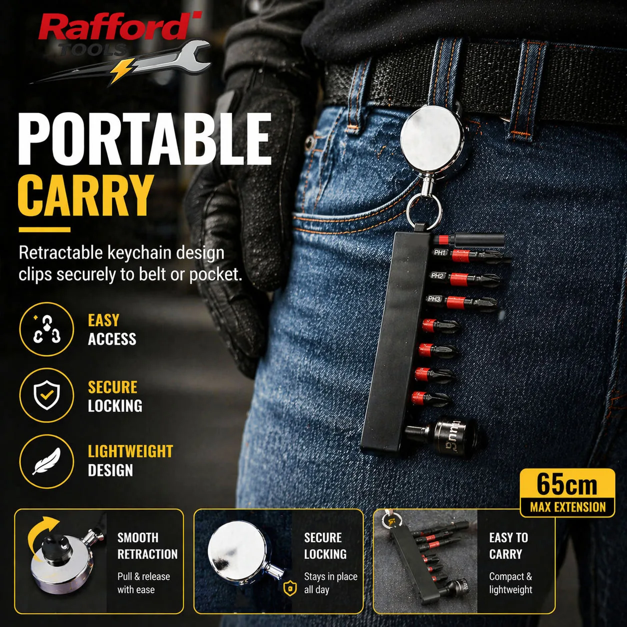 Rafford 12PCS Retractable Keychain Screwdriver Bit Set, 1/4