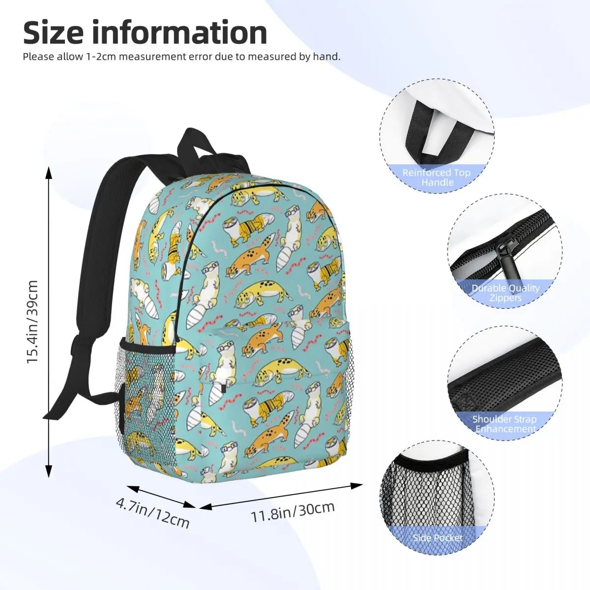 Yellow Leopard Gecko Cartoon Animal Pattern Backpacks Boys Girls Bookbag Children School Bags Travel Rucksack Shoulder Bag